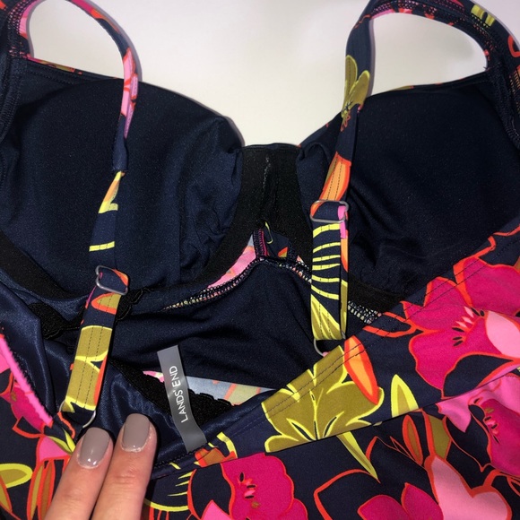 Haut De Maillot De Bain Lands' End Taille 8 - Imprimé Paisley Noir Blanc Marron